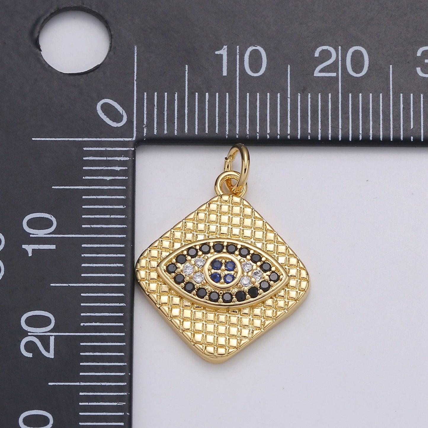 24K Gold Micro Pave Evil Eye Charm, Multi color Cubic Zirconia Pendant Charm Square Plate CZ simple Charm, CHGF-2112