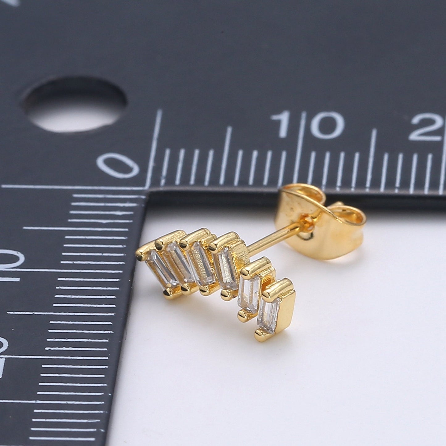 Baguette CZ 24K Gold Pave Stud Earring, Gold Plated Micro Pave Earring for DIY Earring Craft Supply Jewelry Making, EARR-1411