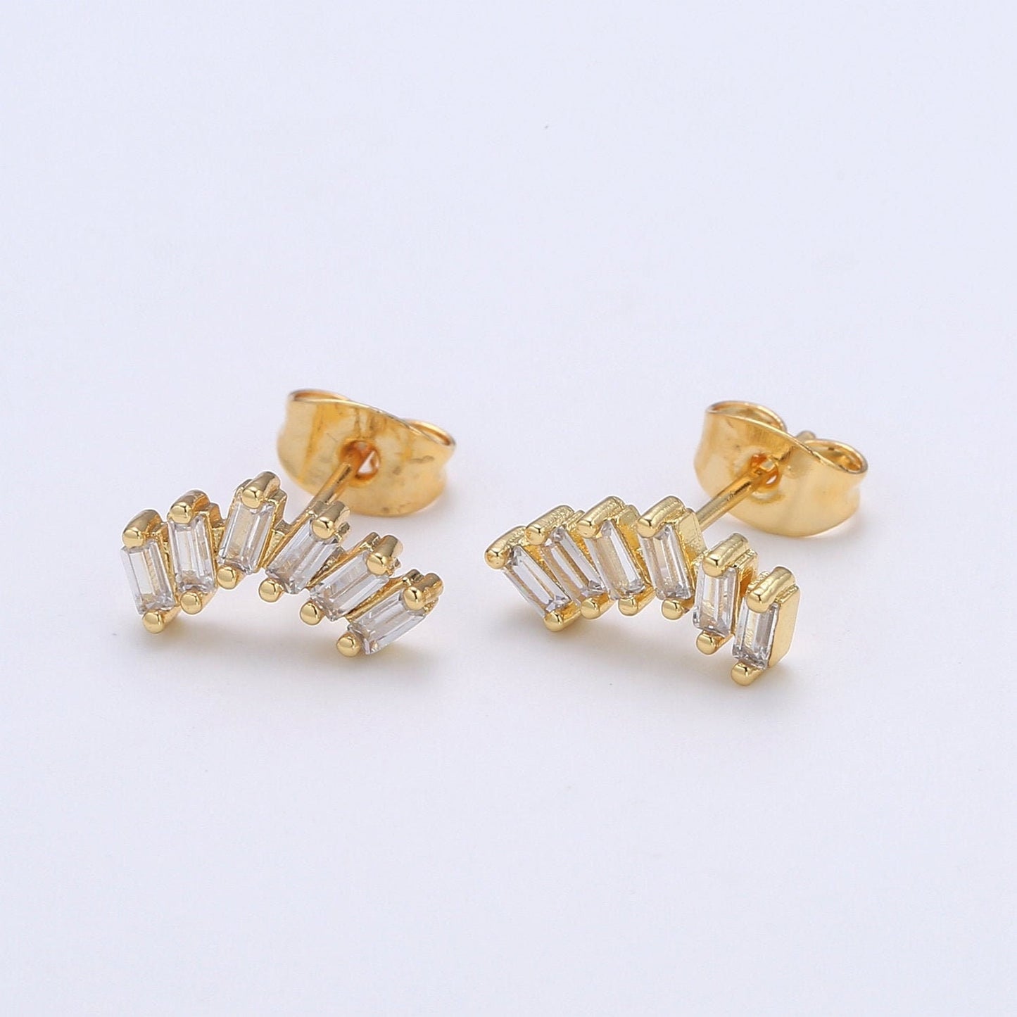 Baguette CZ 24K Gold Pave Stud Earring, Gold Plated Micro Pave Earring for DIY Earring Craft Supply Jewelry Making, EARR-1411