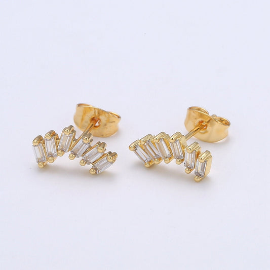 Baguette CZ 24K Gold Pave Stud Earring, Gold Plated Micro Pave Earring for DIY Earring Craft Supply Jewelry Making, EARR-1411