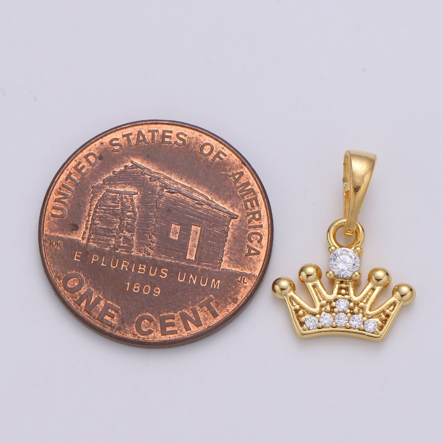 Crown Cubic Mini Pendant, Cluster Cubic Pave 24K Gold Plated Charm, Solitaire CZ Pendant, Dainty Bracelet Earring Necklace Charm, PDGF-2098