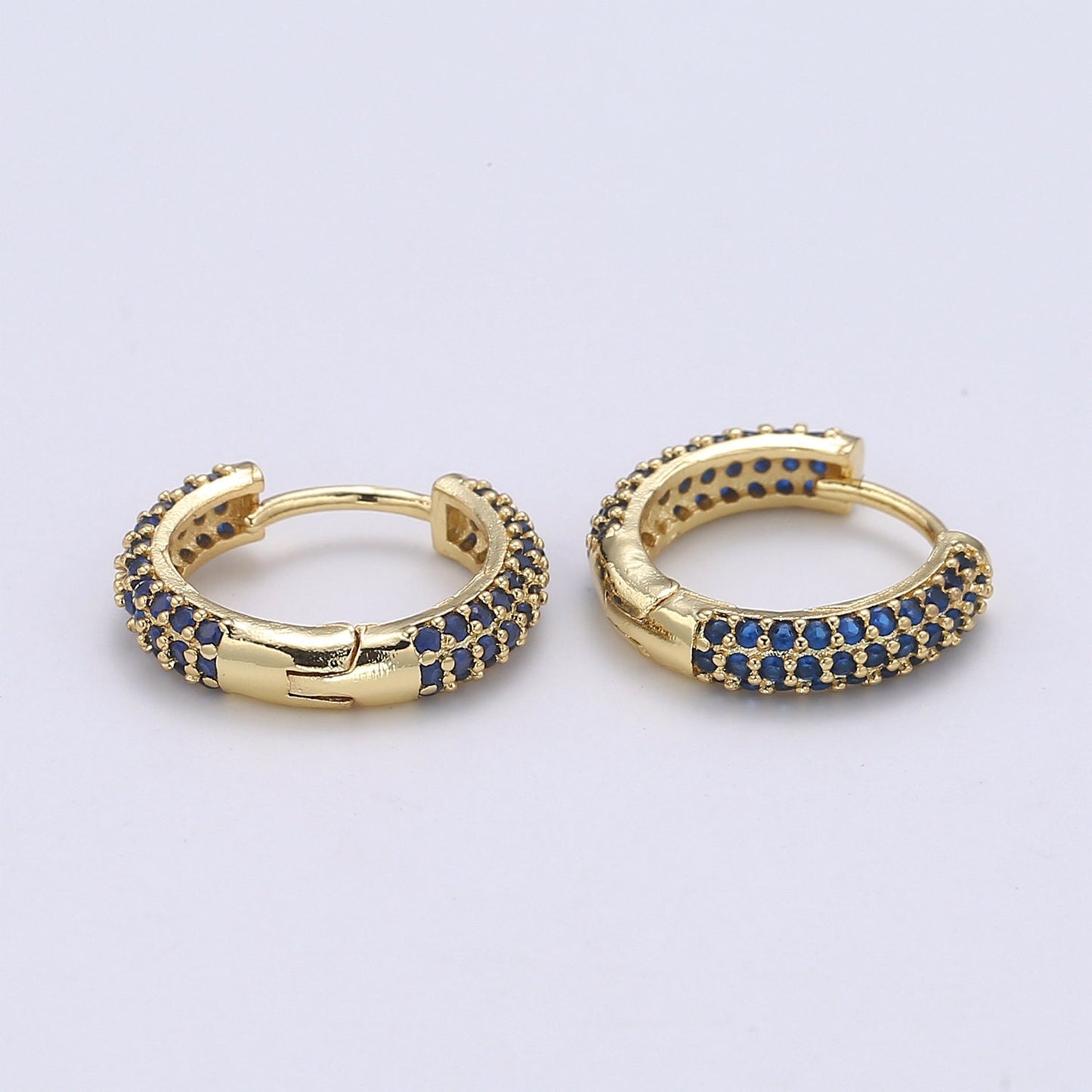 1 pair Hoops - Black,Blue,Clear,Red,Green,Multi-color Zirconia or Teal Gold CZ earrings - 24K Gold Huggie hoops EARRING-1412 - 1418