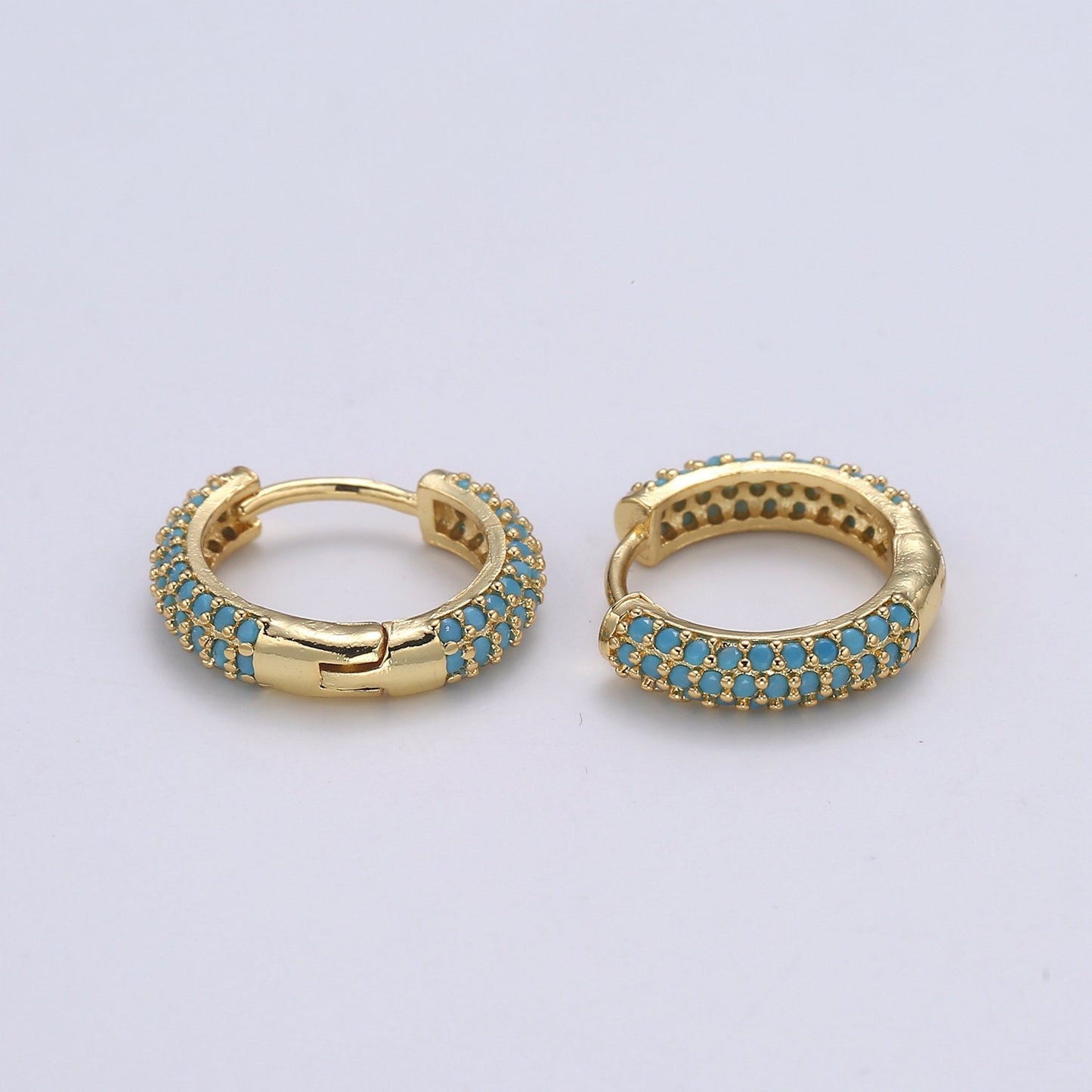 1 pair Hoops - Black,Blue,Clear,Red,Green,Multi-color Zirconia or Teal Gold CZ earrings - 24K Gold Huggie hoops EARRING-1412 - 1418