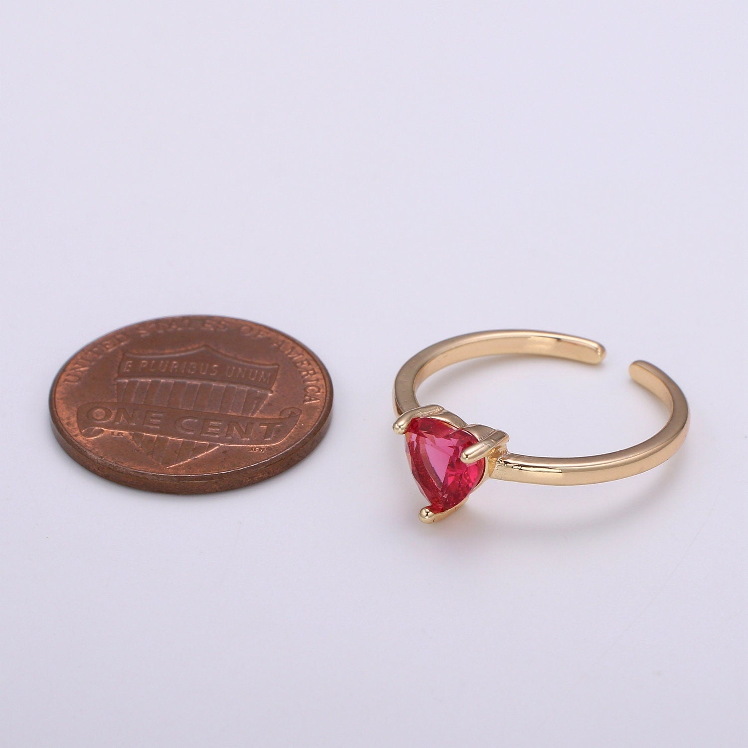 1pc 18k Gold Red Cubic Heart Ring, 19x21mm Love Micro Pave CZ Pendant Charm, For DIY Jewelry RING-305