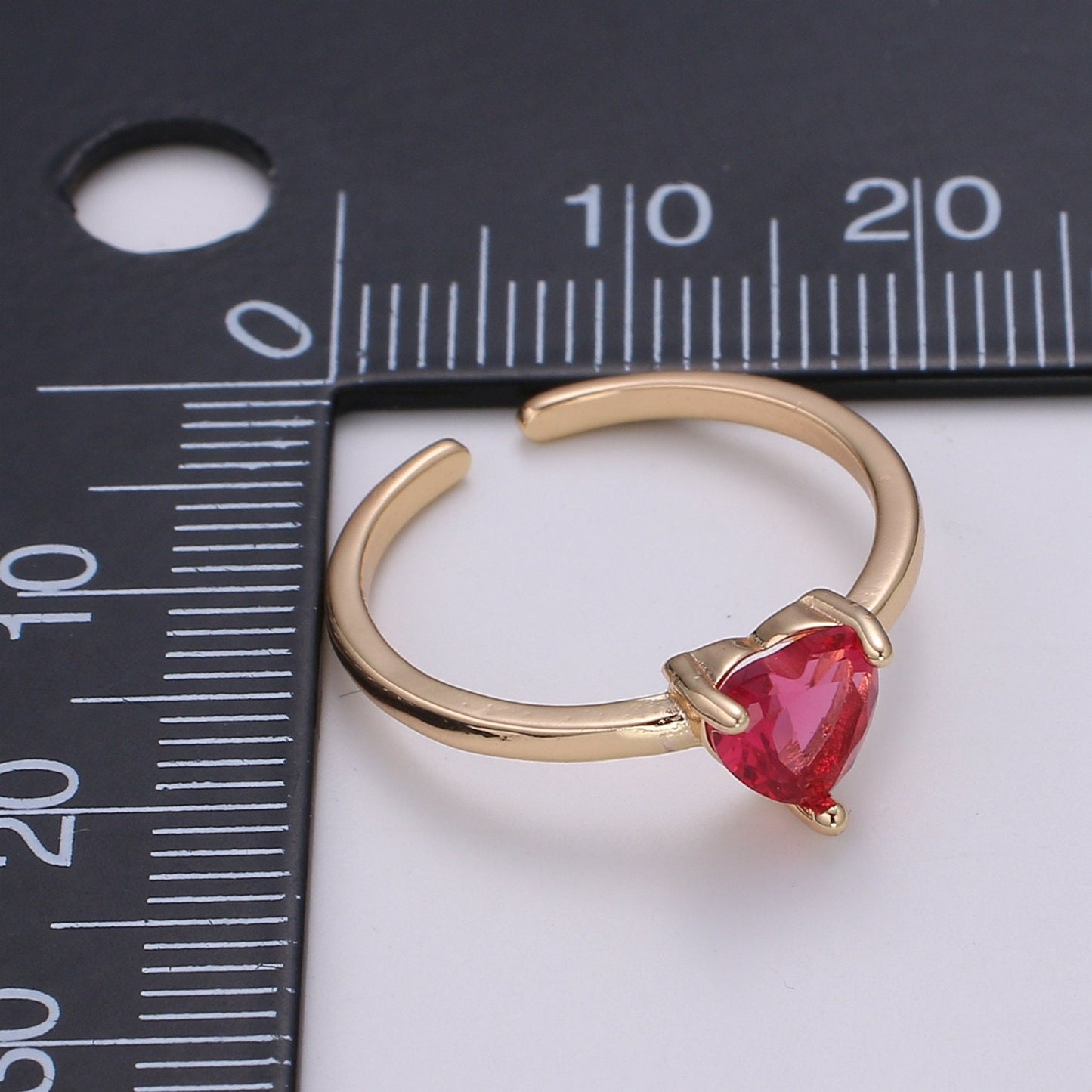 1pc 18k Gold Red Cubic Heart Ring, 19x21mm Love Micro Pave CZ Pendant Charm, For DIY Jewelry RING-305