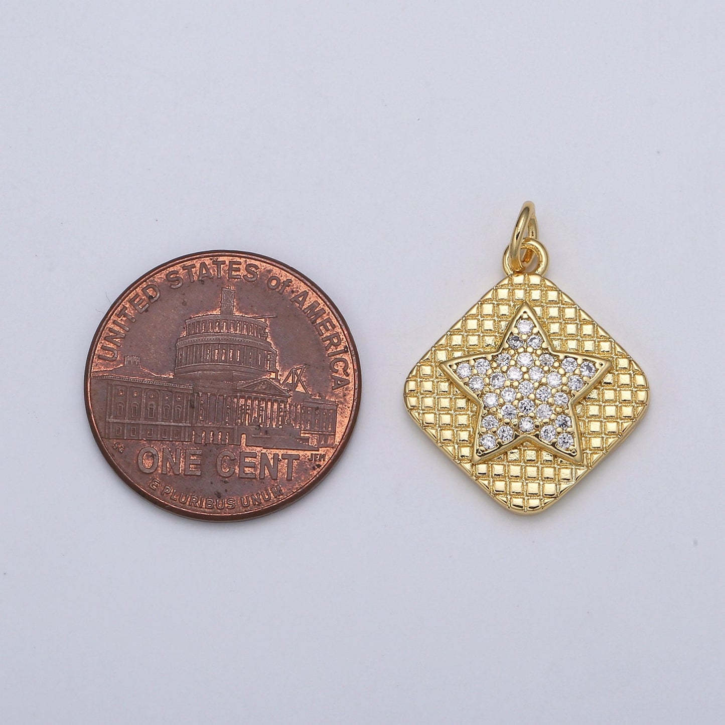 24K Gold Micro Pave Star Charm Cubic Zirconia Celestial Pendant Charm Rhombus Tag CZ simple Charm, CHGF-2106