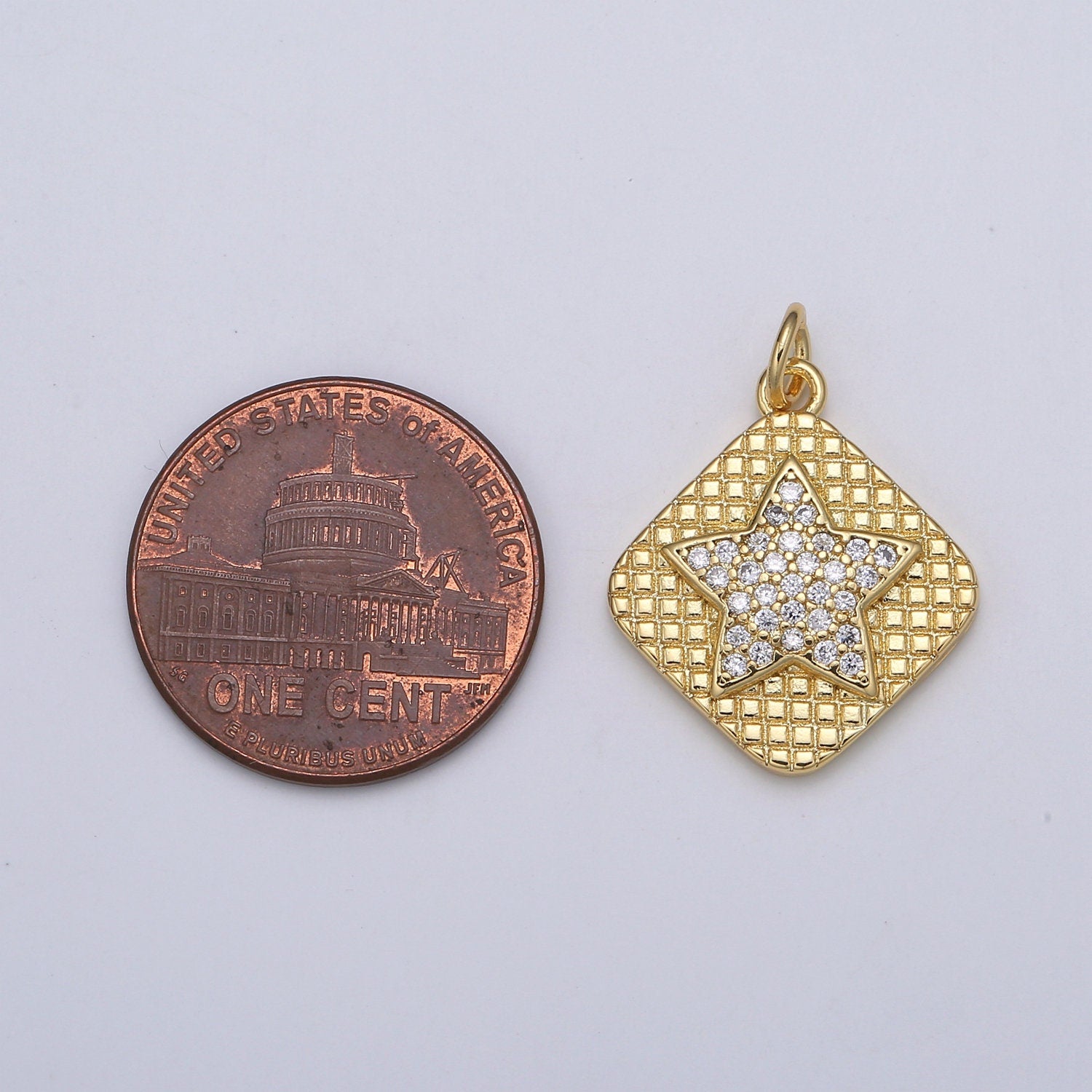 24K Gold Micro Pave Star Charm Cubic Zirconia Celestial Pendant Charm Rhombus Tag CZ simple Charm, CHGF-2106