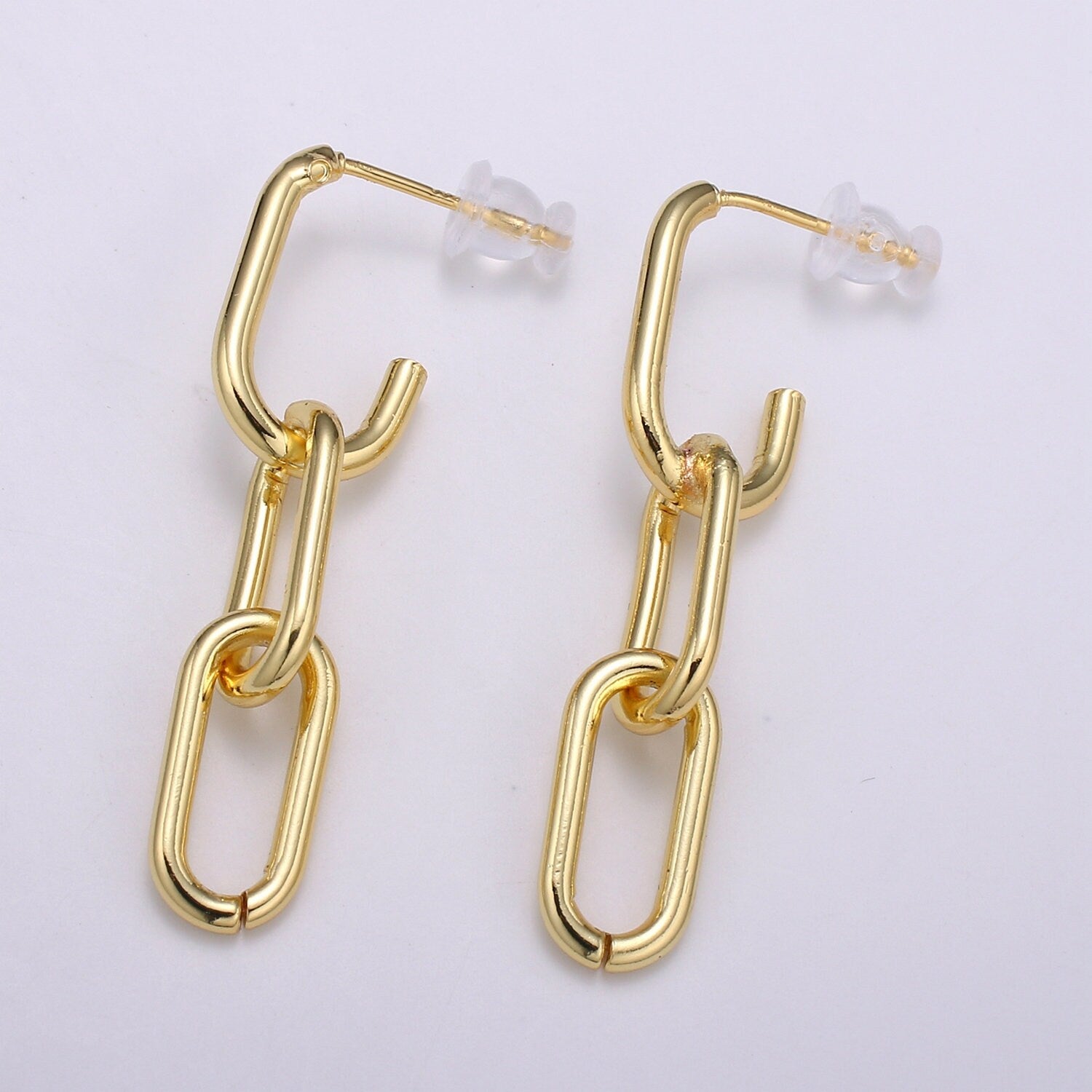 Paper Clip Design 24K Gold filled Stud Earring, Gold filled Zero Earring for DIY Earring Craft Supply Jewelry Making, EARR-1386, Q-408