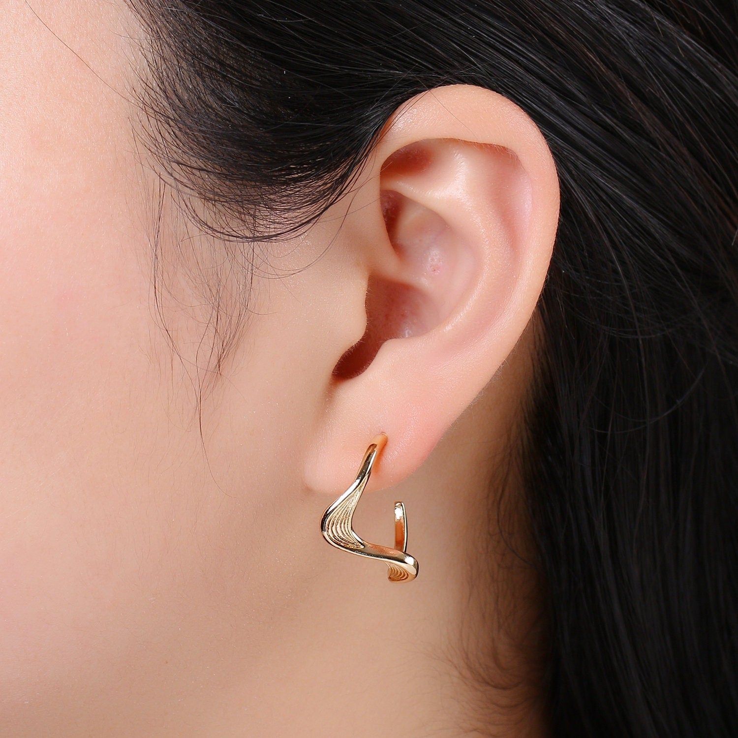 Wind and Wave Design 18K Gold Stud Earring,Rose Gold Weavy Earring,Modern design for DIY Earring Craft Supply Jewelry Making,EARR-1426