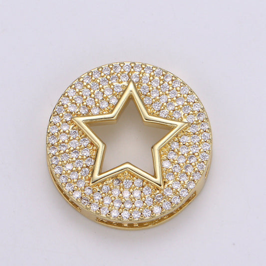 1pc 24K Gold Star Spacer Beads, for DIY Orion Beads Pave Charm Bracelet Bead Size 19.9x4.6mm Hole 3.5mm B-400