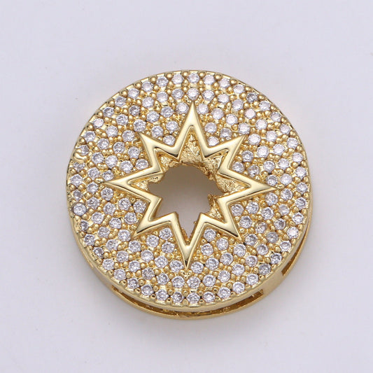 1pc 24K Gold Cardinal Spacer Beads, for DIY Star Beads Pave Charm Bracelet Compass Bead Size 19.9x4.6mm Hole 3.5mm, craft BDGF-433