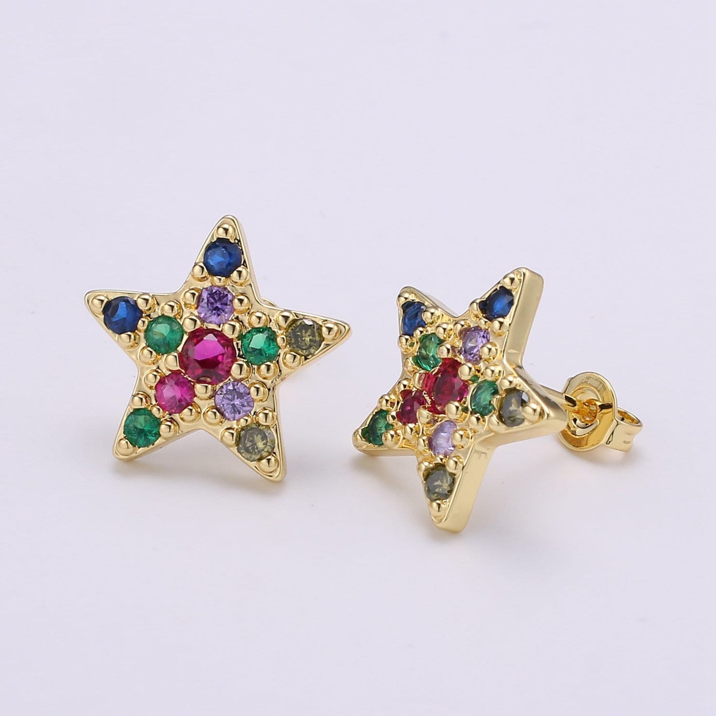 Star Design 24K Gold Plated Pave Cz Stud Earring,Match with charm CHGF-2050 for DIY Bracelet Craft Supply Jewelry Making, EARR-1383
