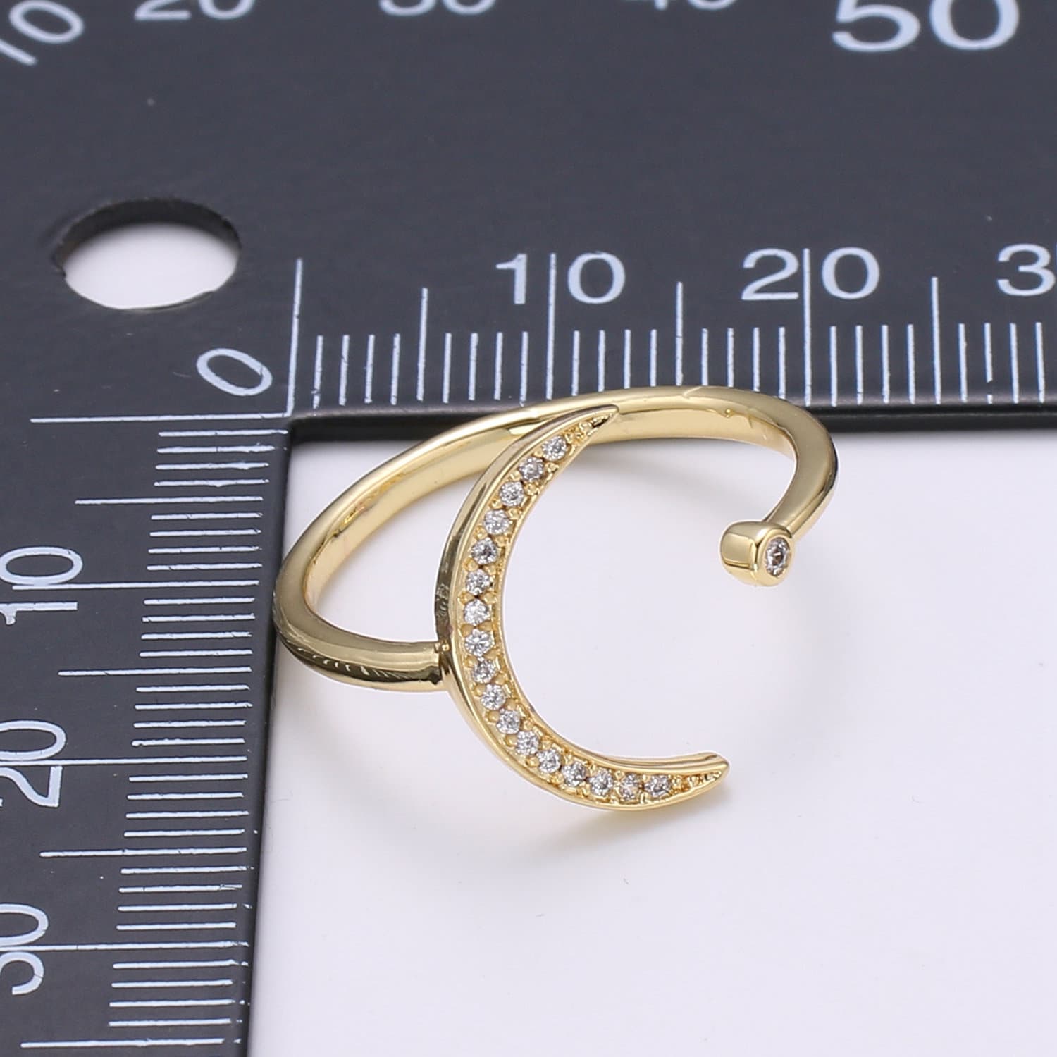 1pc Cresent Moon Star CZ Gold Ring, Moon Cubic Pave Adjustable Gold Curb Ring, Simple Ring,Clear Cubic Zirconia Ring- 315