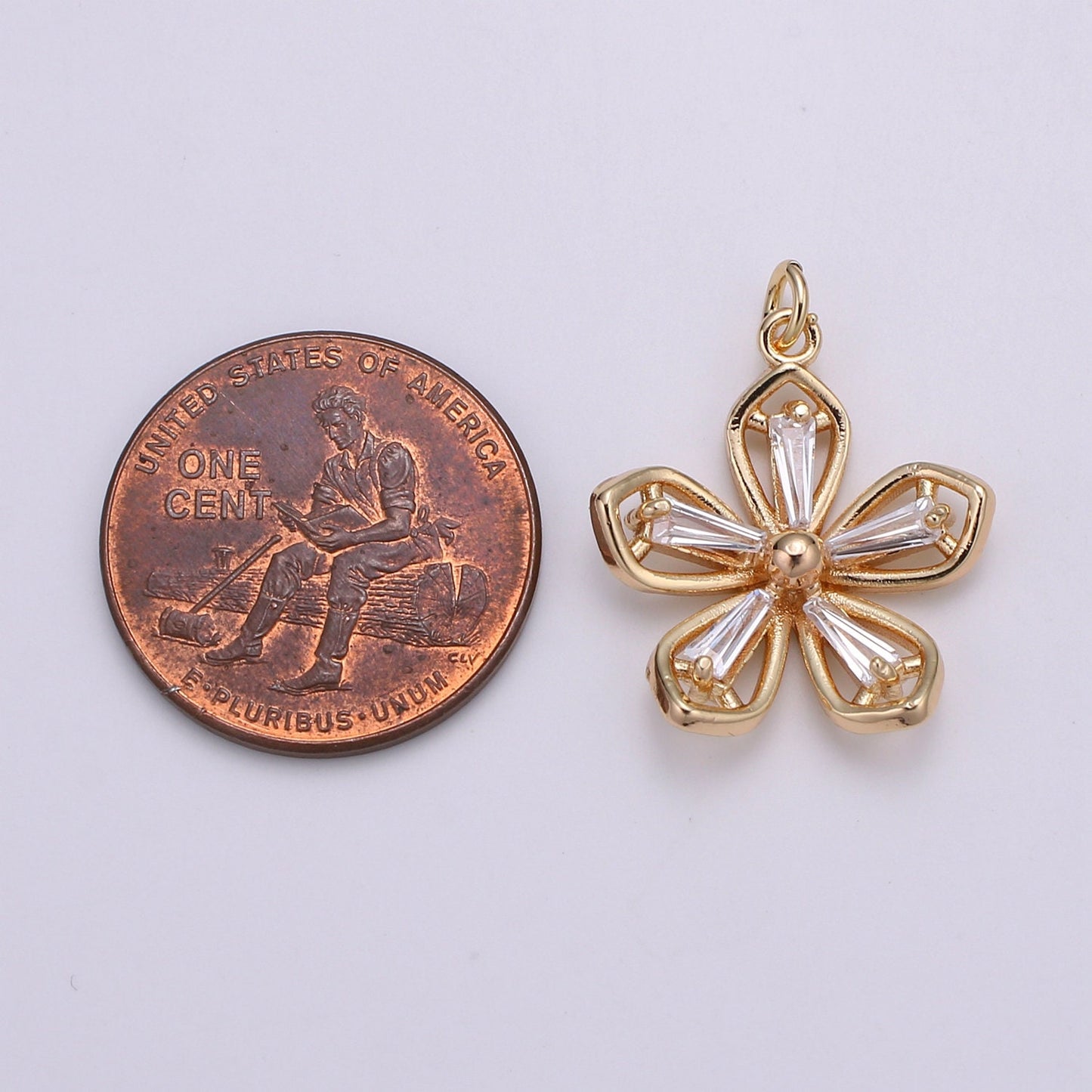Baguette CZ Jasmine 18K Gold , Daisy Cluster Cubic Charm, Dainty Flower Pendant Dainty Vane Charm for bracelet earring CHGF-2070
