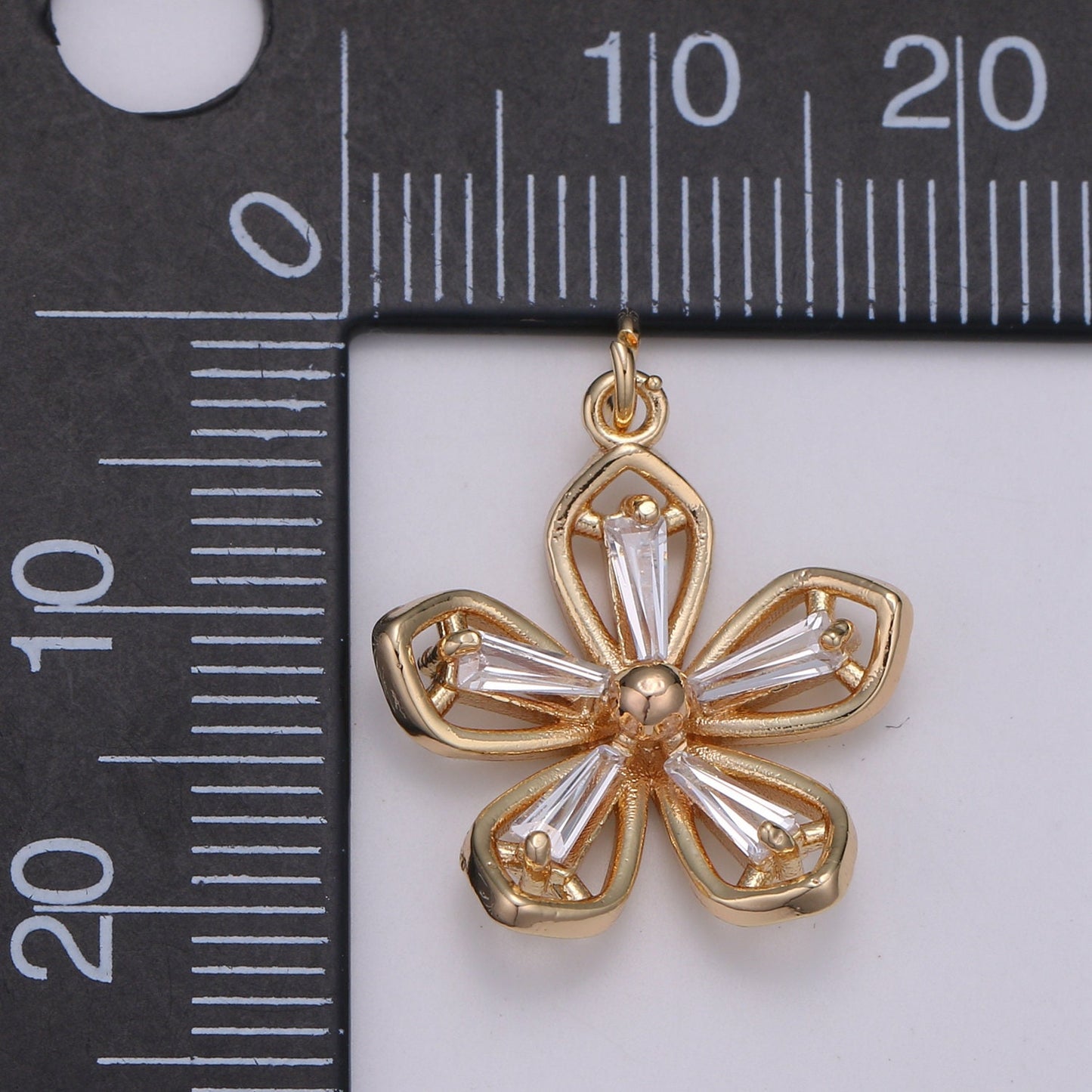 Baguette CZ Jasmine 18K Gold , Daisy Cluster Cubic Charm, Dainty Flower Pendant Dainty Vane Charm for bracelet earring CHGF-2070