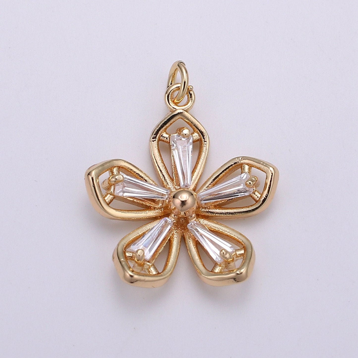 Baguette CZ Jasmine 18K Gold , Daisy Cluster Cubic Charm, Dainty Flower Pendant Dainty Vane Charm for bracelet earring CHGF-2070