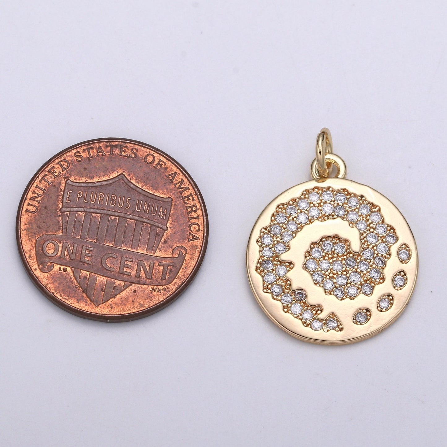 18K Rose Gold Tsunami Charm Necklace, Pappus Dandelion Charm Pendant Necklace, Rolling Wave Coin Charm, good luck amulet gift, CHGF-2063