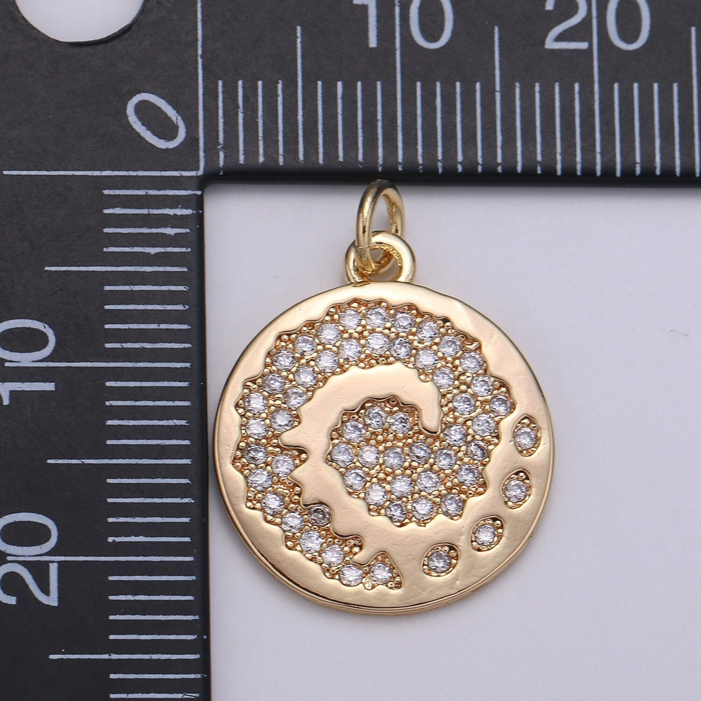 18K Rose Gold Tsunami Charm Necklace, Pappus Dandelion Charm Pendant Necklace, Rolling Wave Coin Charm, good luck amulet gift, CHGF-2063