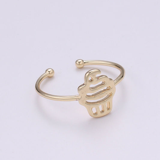 1pc Cup Cake 18k Gold Ring, Ice Cream Cone Adjustable Gold Curb Ring, Simple Ring, Muffin Ring- 262
