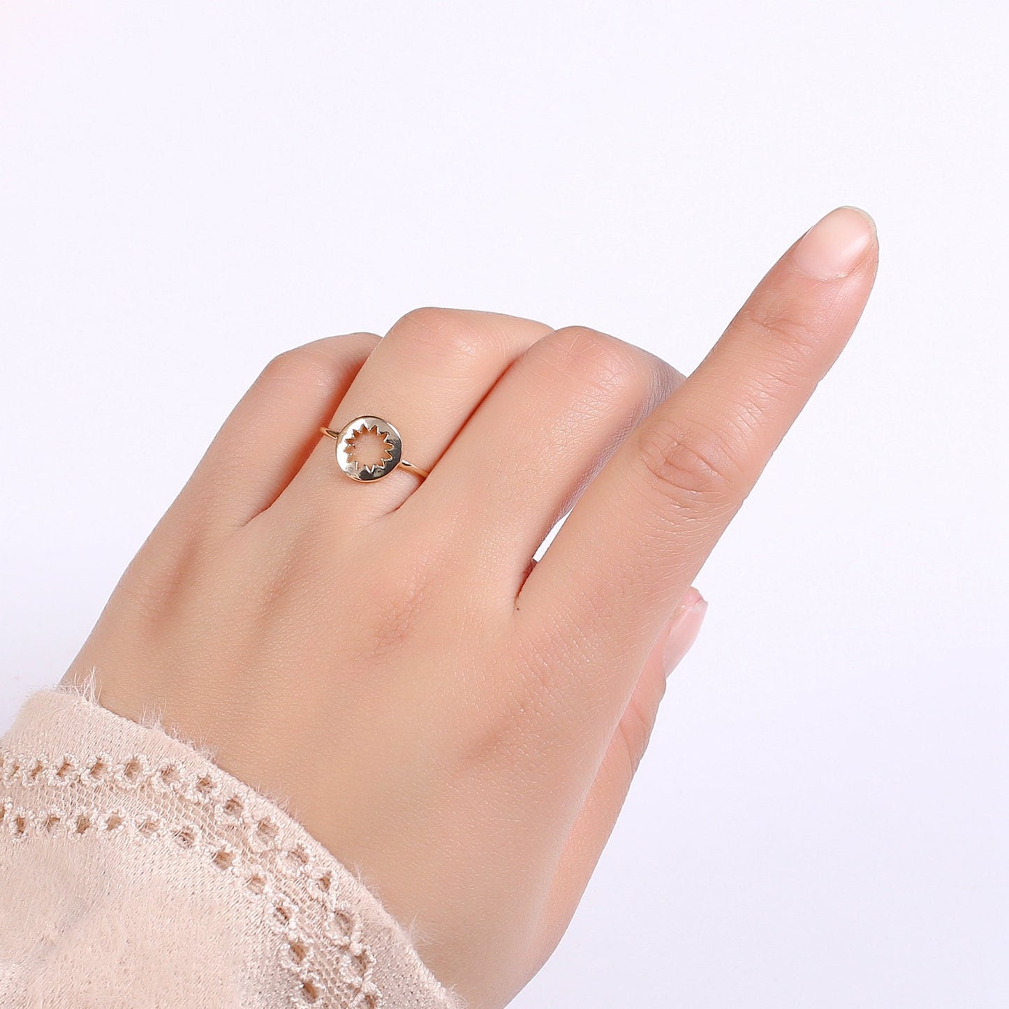 1pc Sun of the Universe 18k Gold Ring, Sun Bright Adjustable Gold Curb Ring, Simple Ring,Circle Ring- 255