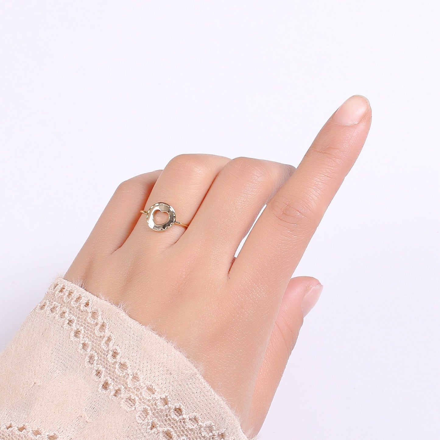 1pc Mending Heart 18k Gold Ring, Love Adjustable Gold Curb Ring, Simple Ring,Circle Ring- 264