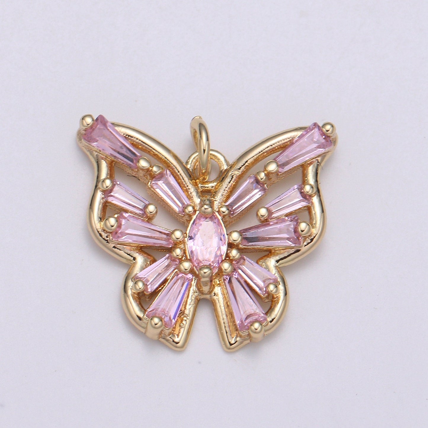1pc Clear, Pink, Purple Baguette Butterfly 24K Gold  Micro Pave CZ Mariposa Pendant Charm  Pendant,CHGF-2067,2068,2069