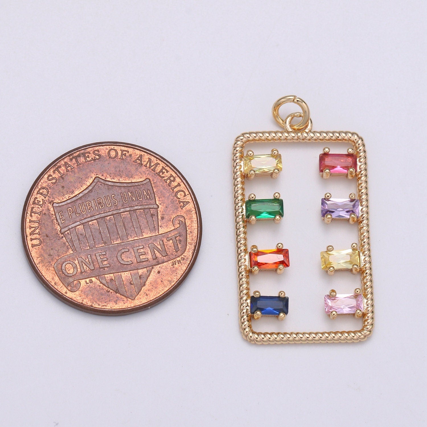 Rectangle Cubic Pave 18K Gold Charm, Colorful CZ Pendant,Square Cubic Mini Pendant, Dainty Bracelet Earring Necklace Charm
