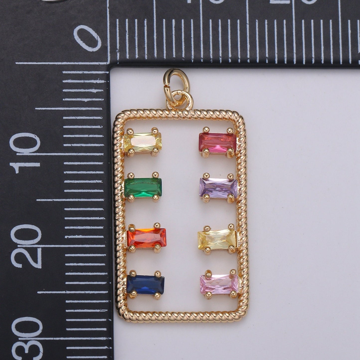 Rectangle Cubic Pave 18K Gold Charm, Colorful CZ Pendant,Square Cubic Mini Pendant, Dainty Bracelet Earring Necklace Charm