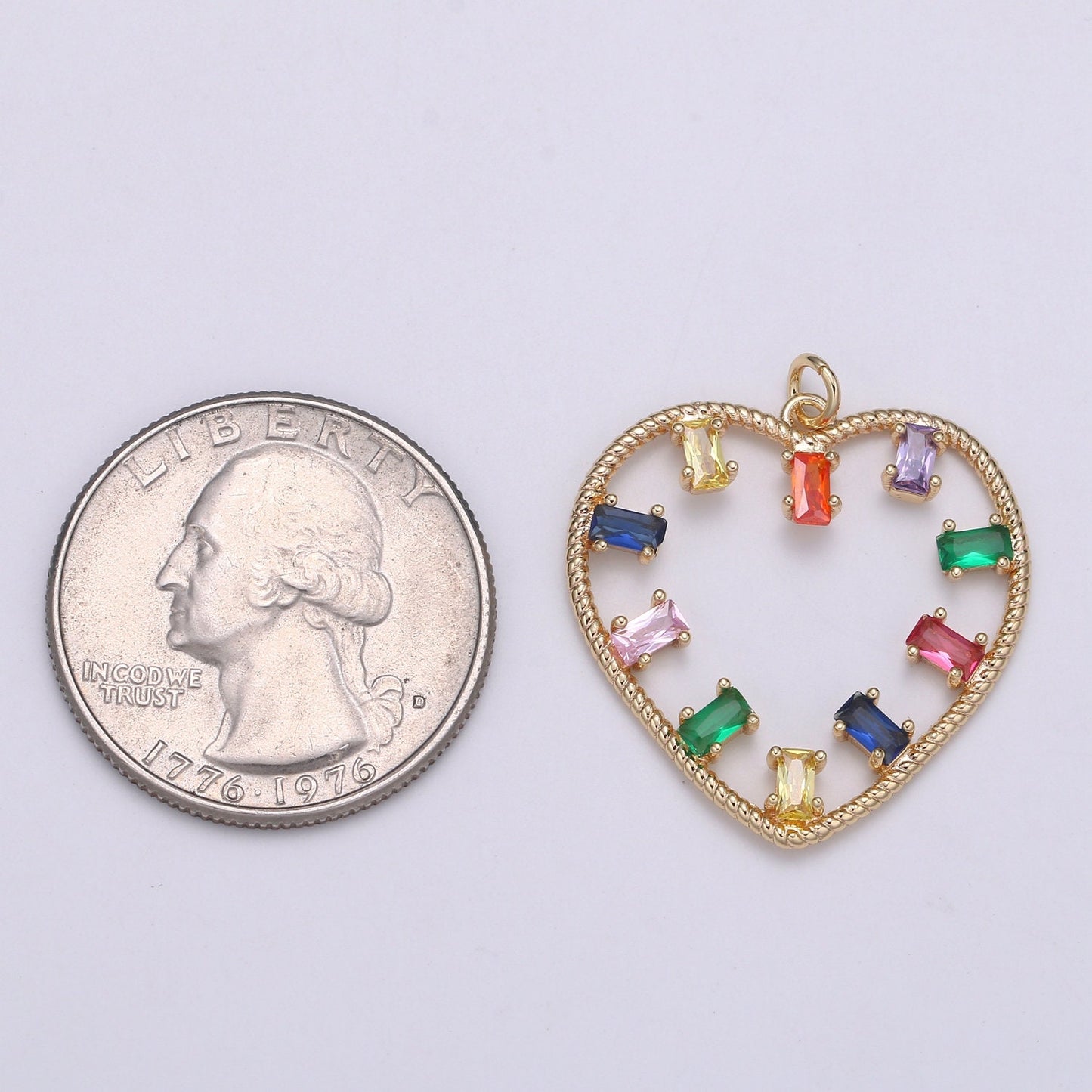 1pc 18k Gold Micro Pave CZ Heart Pendant Charm, Heart with colorful CZ Pendant Charm, Heart Pendant,For DIY Jewelry