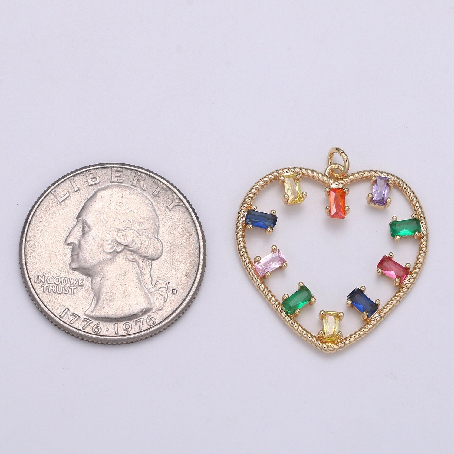 1pc 18k Gold Micro Pave CZ Heart Pendant Charm, Heart with colorful CZ Pendant Charm, Heart Pendant,For DIY Jewelry