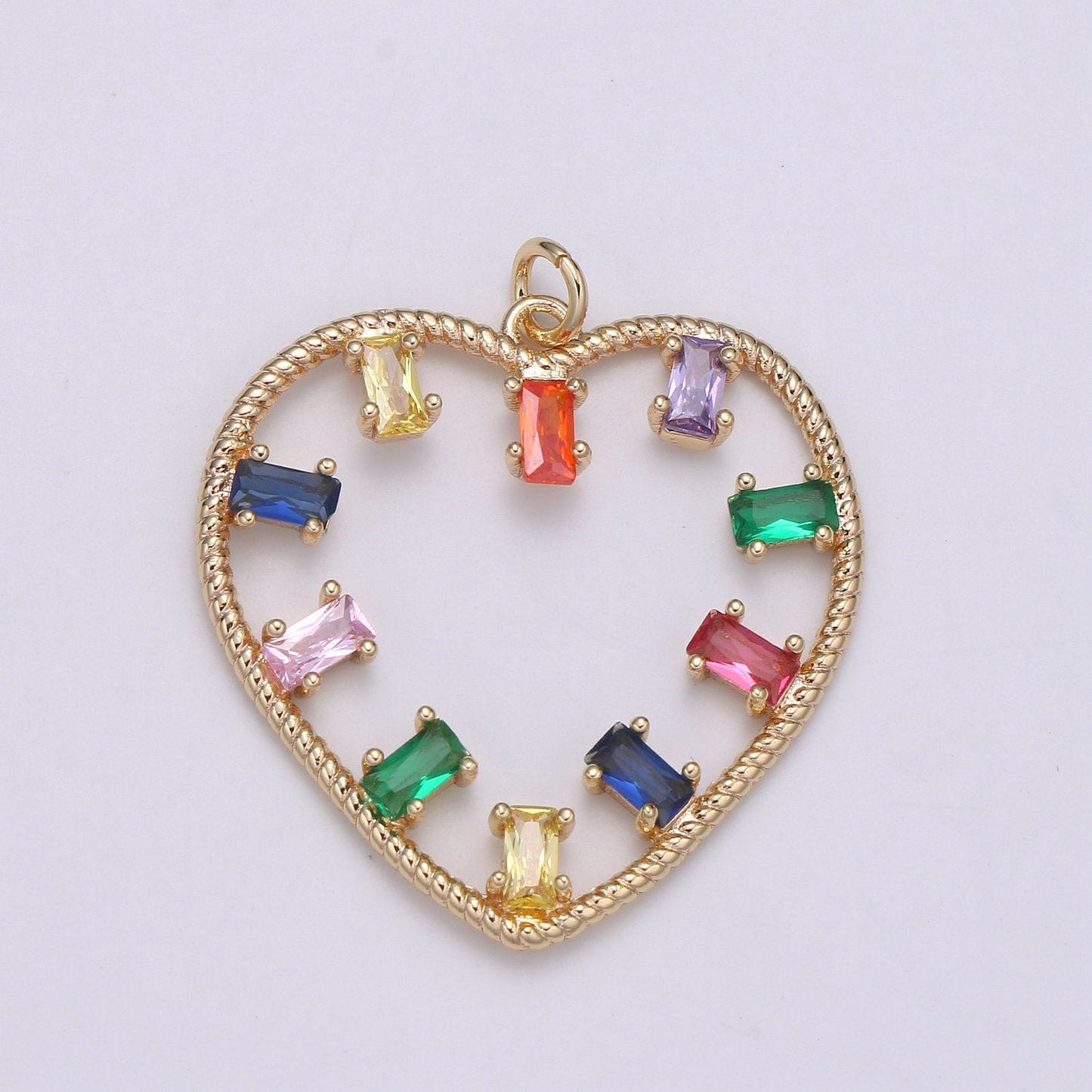 1pc 18k Gold Micro Pave CZ Heart Pendant Charm, Heart with colorful CZ Pendant Charm, Heart Pendant,For DIY Jewelry