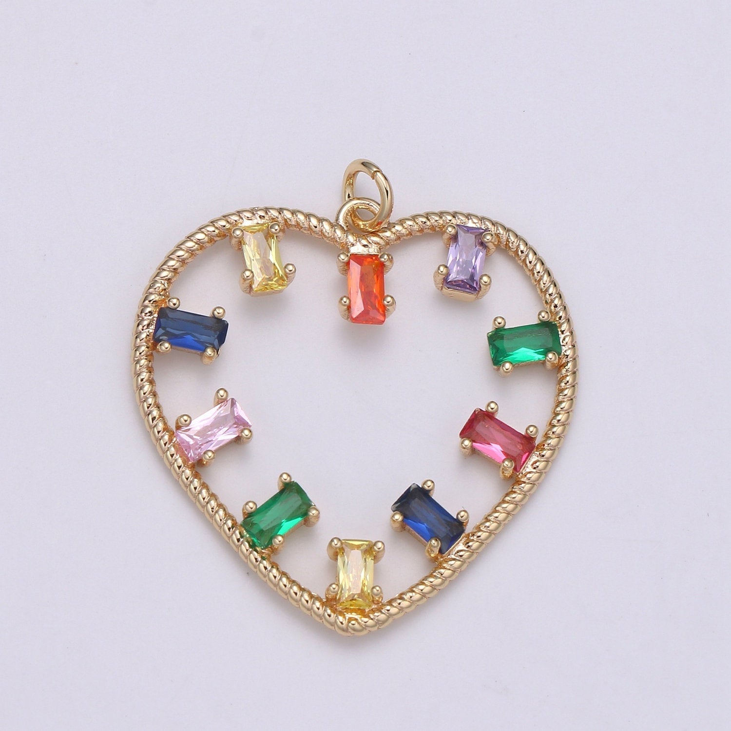 1pc 18k Gold Micro Pave CZ Heart Pendant Charm, Heart with colorful CZ Pendant Charm, Heart Pendant,For DIY Jewelry