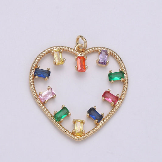 1pc 18k Gold Micro Pave CZ Heart Pendant Charm, Heart with colorful CZ Pendant Charm, Heart Pendant,For DIY Jewelry
