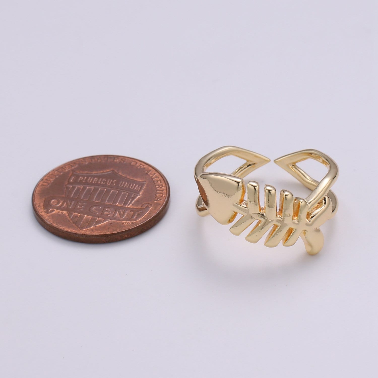 1pc Fish 18k Gold Ring, Adjustable Gold Curb Ring, Simple Bone Frame Ring, Under Water Life Ring- 276