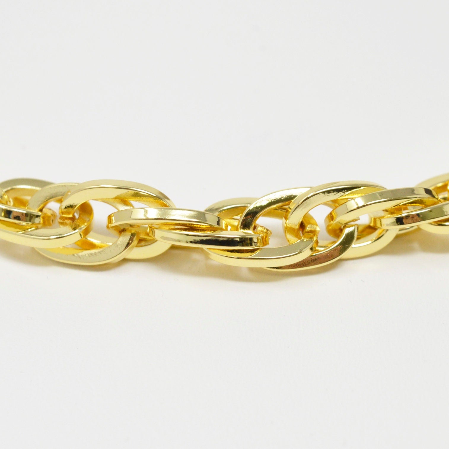 Bold Rope Open Chain 24K Gold by Yard, Double Oval Link Chain, Yellow Gold Thick Rope for DIY Craft, Roll- 453