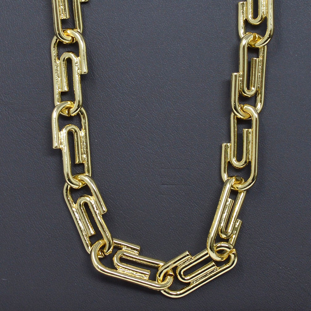 24K Gold Paperclip Chain by Yard, Thick and Bold Elongate Chain, Wholesale bulk Roll Chain Jewelry Making 26.5x12mm, 455