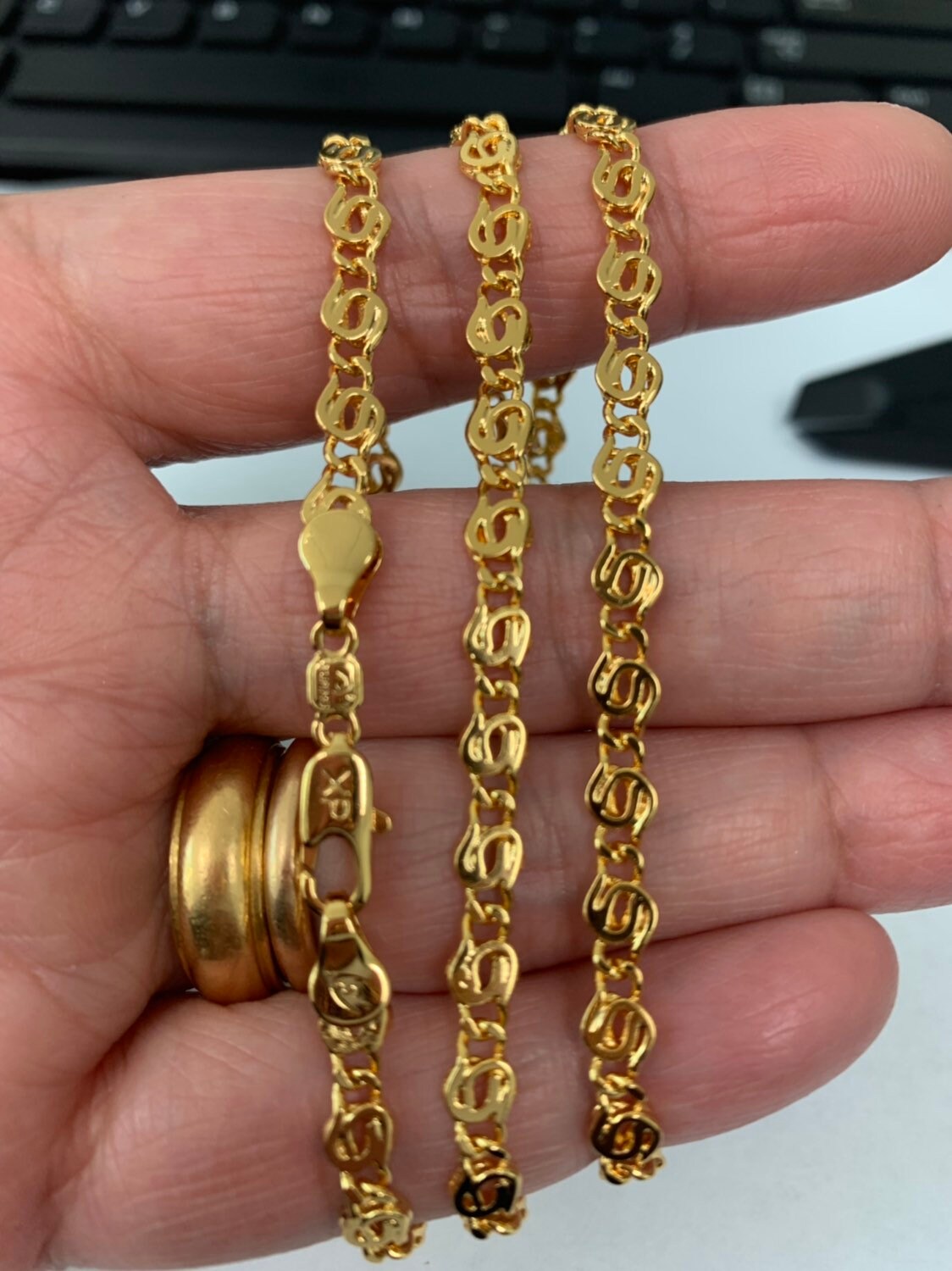 1pc 23.6'' Ready to Use Gold C Locked Necklace Chain, Layering Unique Chain Bold Necklace, Perfect for Pendant Charm Necklace, 812
