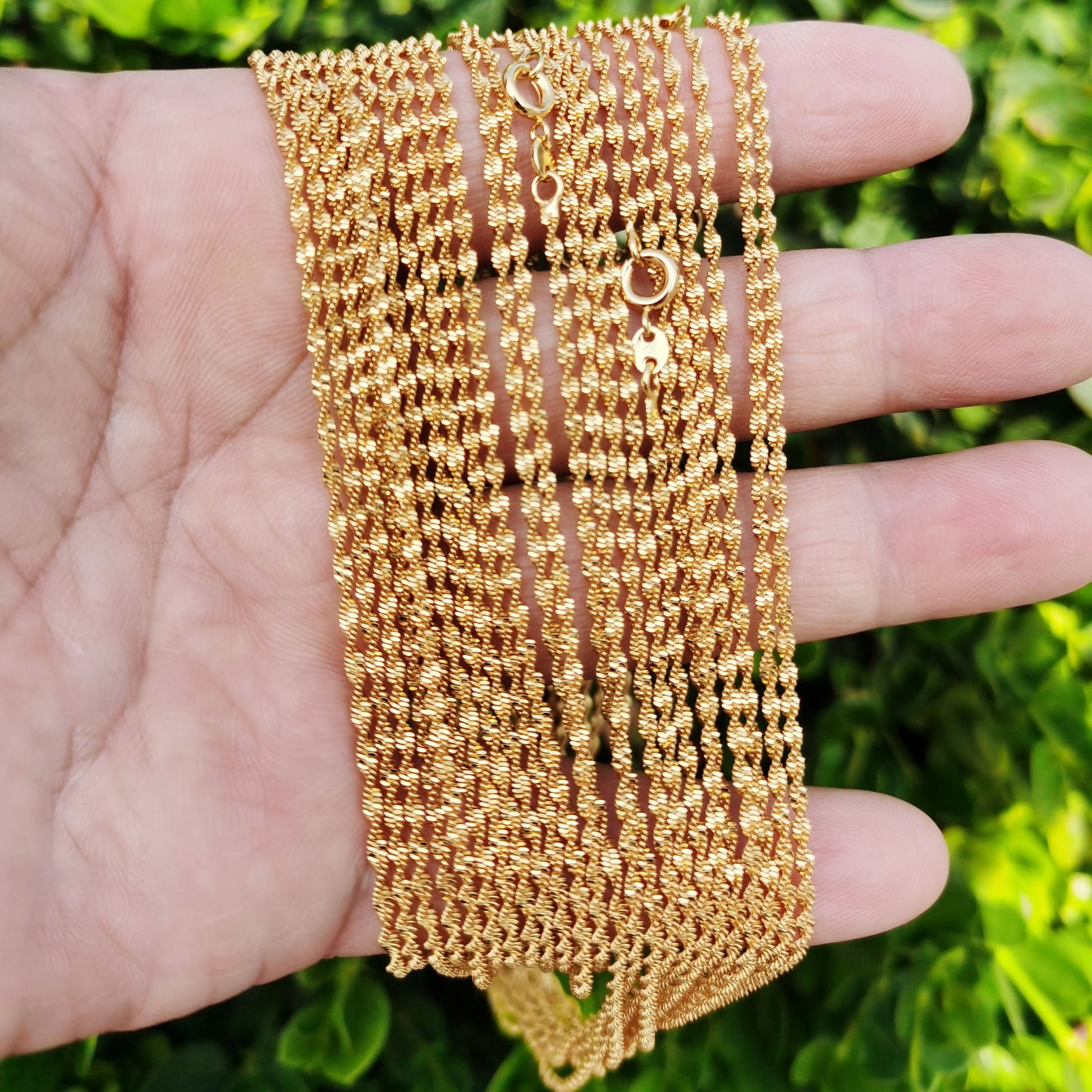 1pc 17.5'' Ready to Use 24k Gold Plated Singapore Necklace Chain, Layering Spiral Chain Dainty Necklace, Perfect for Pendant Necklace, 003