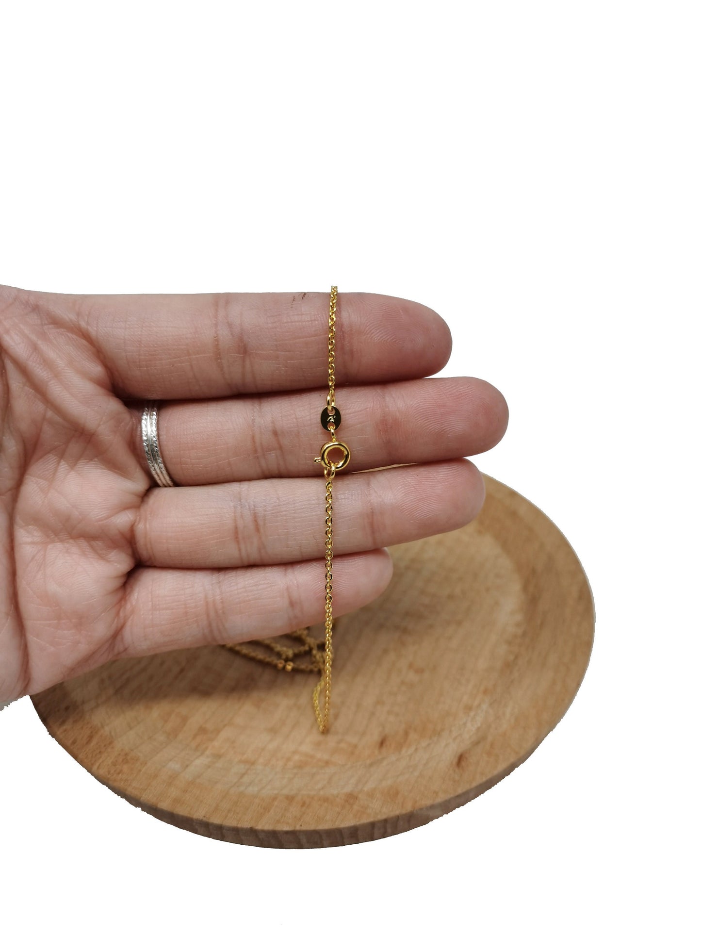 1pc 23.5" Ready to Use 24K Gold Cable Rolo Necklace Chain, Layering Cable Chain Dainty Necklace, For Pendant Charm Necklace, 870