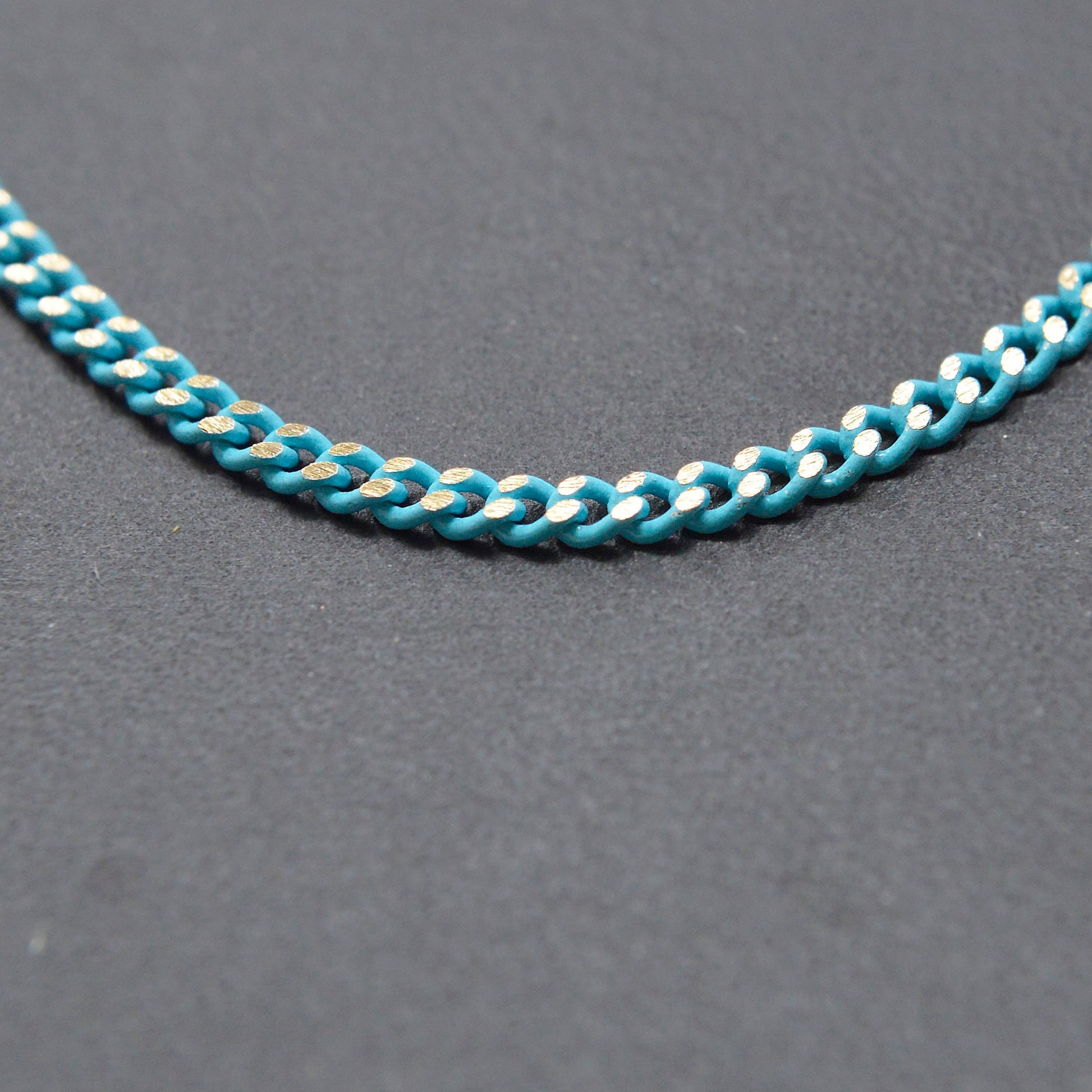 Teal Matte gleaming gold Cuban Curb Chain by Yard, Florida Link Chain,Wholesale bulk Roll Chain for Jewelry Making, Width 1.5mm,Roll- 443