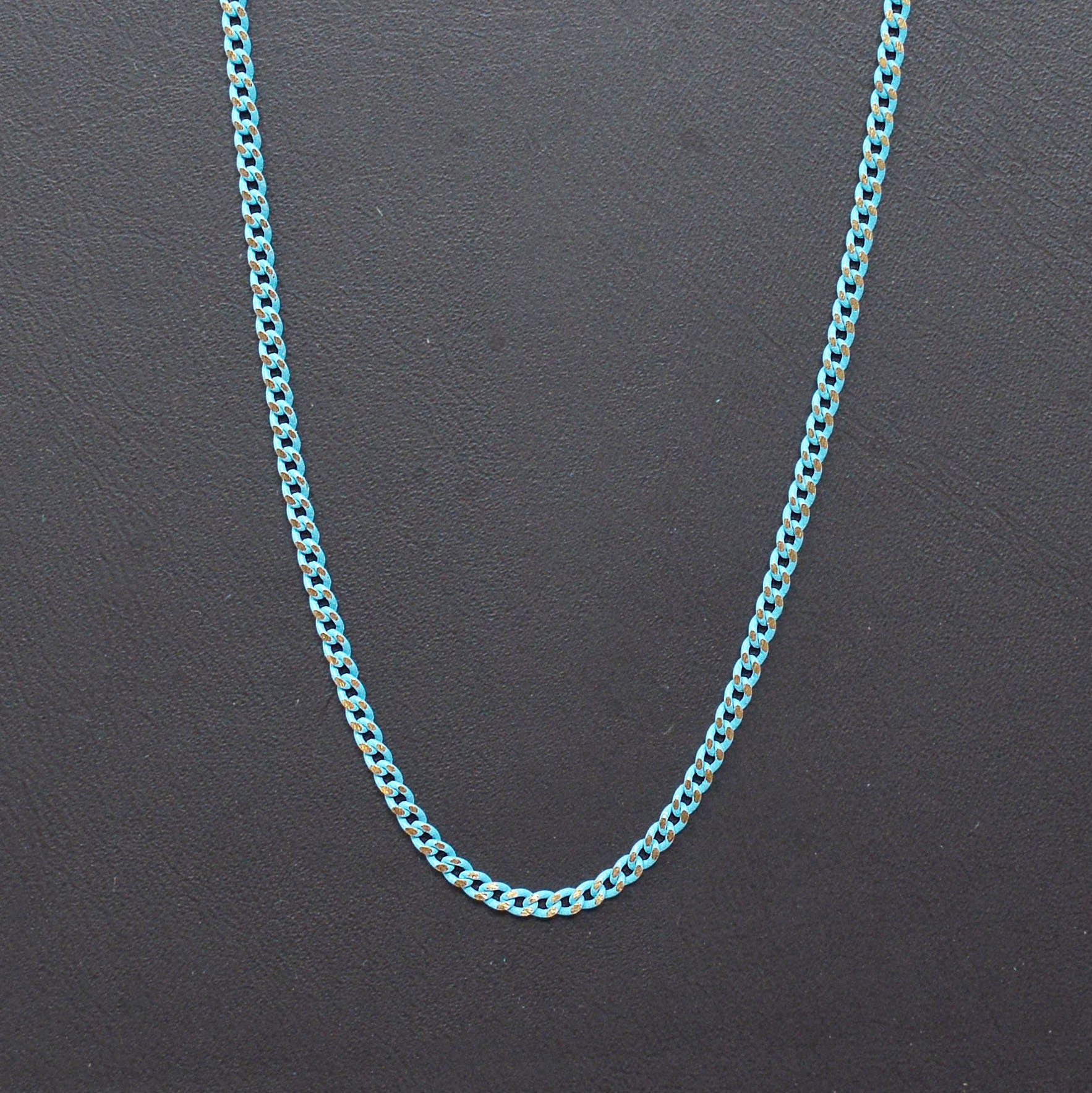 Teal Matte gleaming gold Cuban Curb Chain by Yard, Florida Link Chain,Wholesale bulk Roll Chain for Jewelry Making, Width 1.5mm,Roll- 443