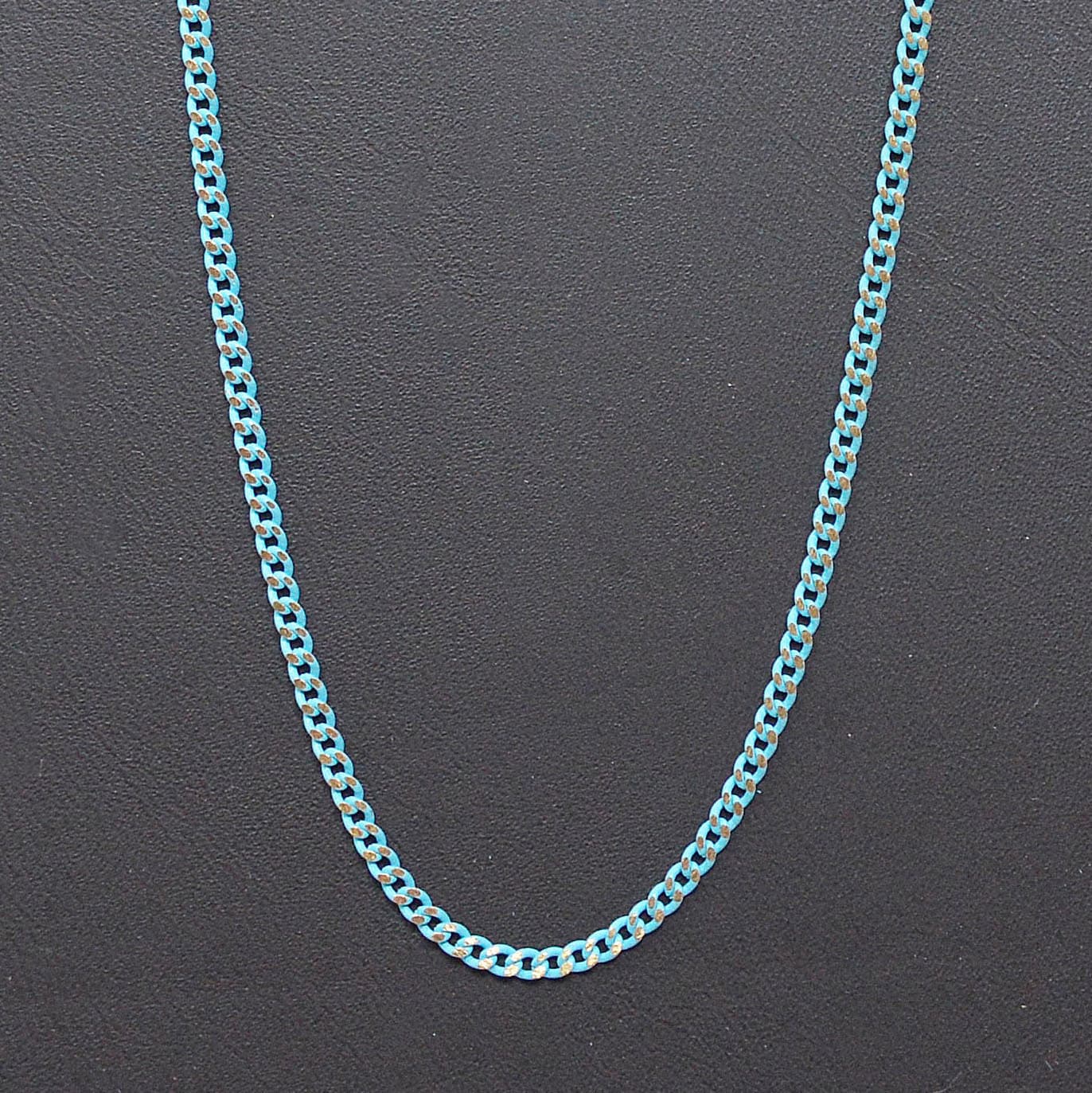 Teal Matte gleaming gold Cuban Curb Chain by Yard, Florida Link Chain,Wholesale bulk Roll Chain for Jewelry Making, Width 1.5mm,Roll- 443