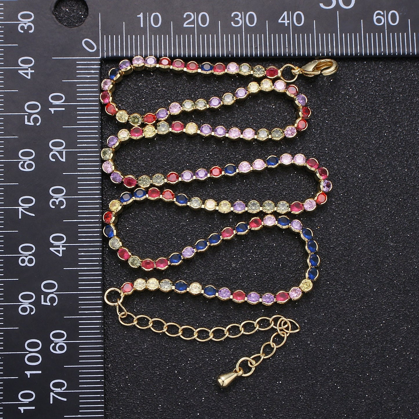 1pc 16.5''+ 2" extender Ready to Use 14K Gold Pave Multi Colors CZ Necklace, Cubic Zirconia Luxe Necklace, Stunning Necklace, 896