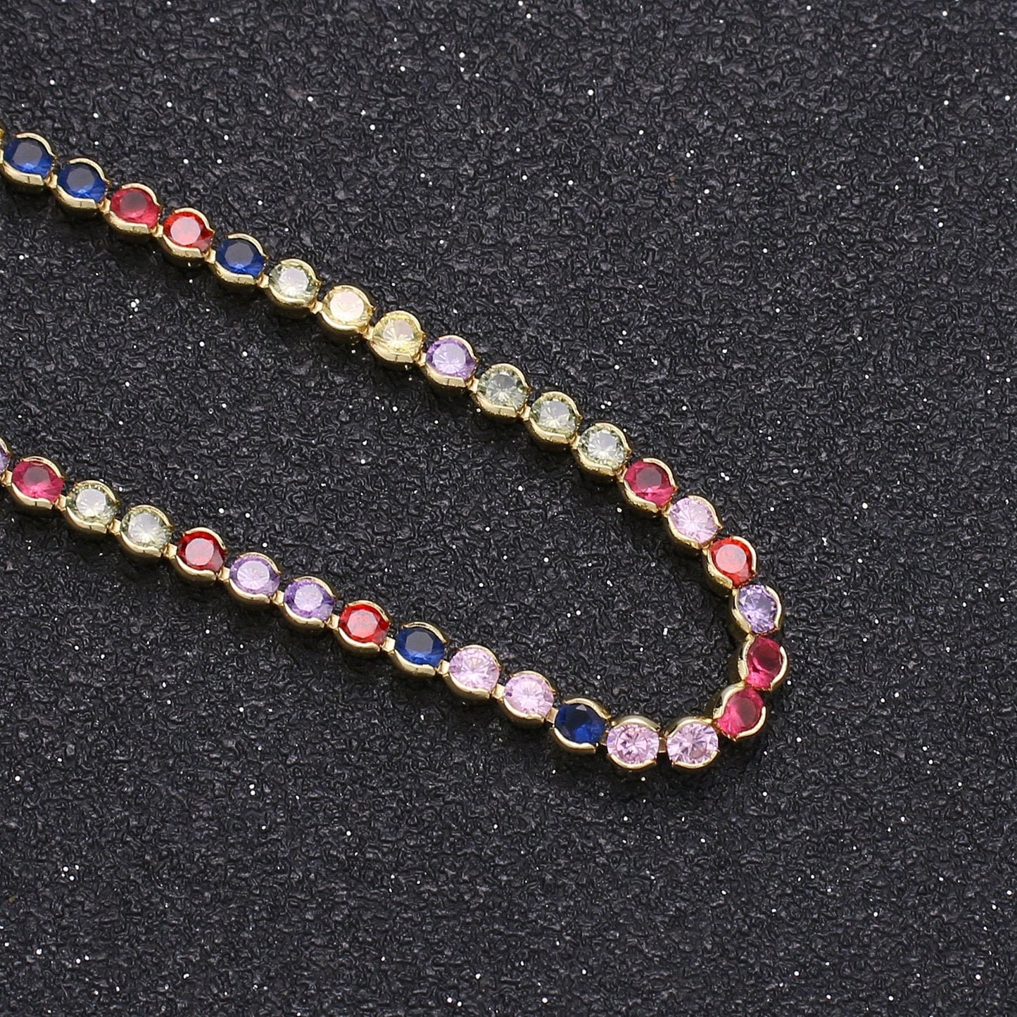1pc 16.5''+ 2" extender Ready to Use 14K Gold Pave Multi Colors CZ Necklace, Cubic Zirconia Luxe Necklace, Stunning Necklace, 896