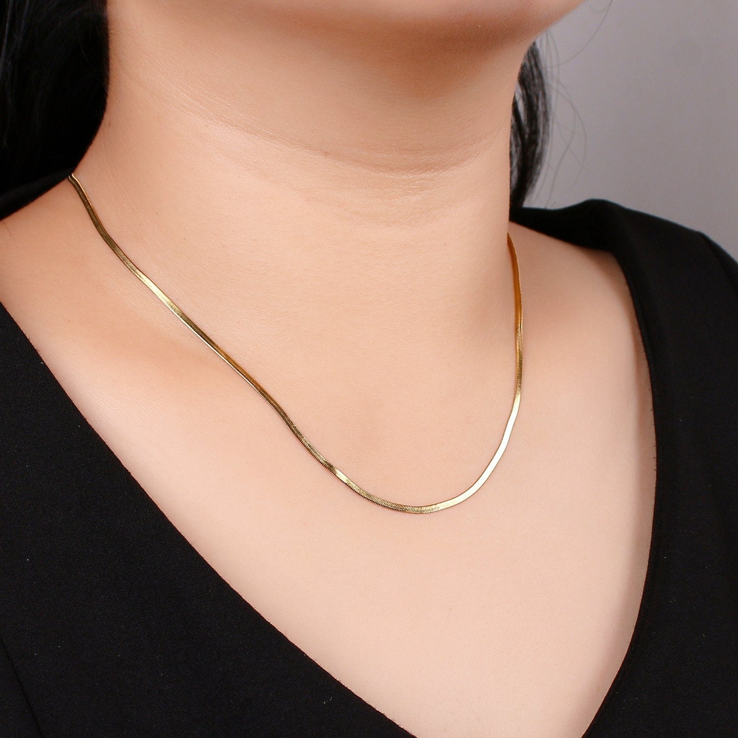 1pc 17.7" - 2mm Ready to Use Herringbone Necklace Chain,Layering Chain Dainty Necklace,For Pendant Charm Necklace Making, 24k- 915