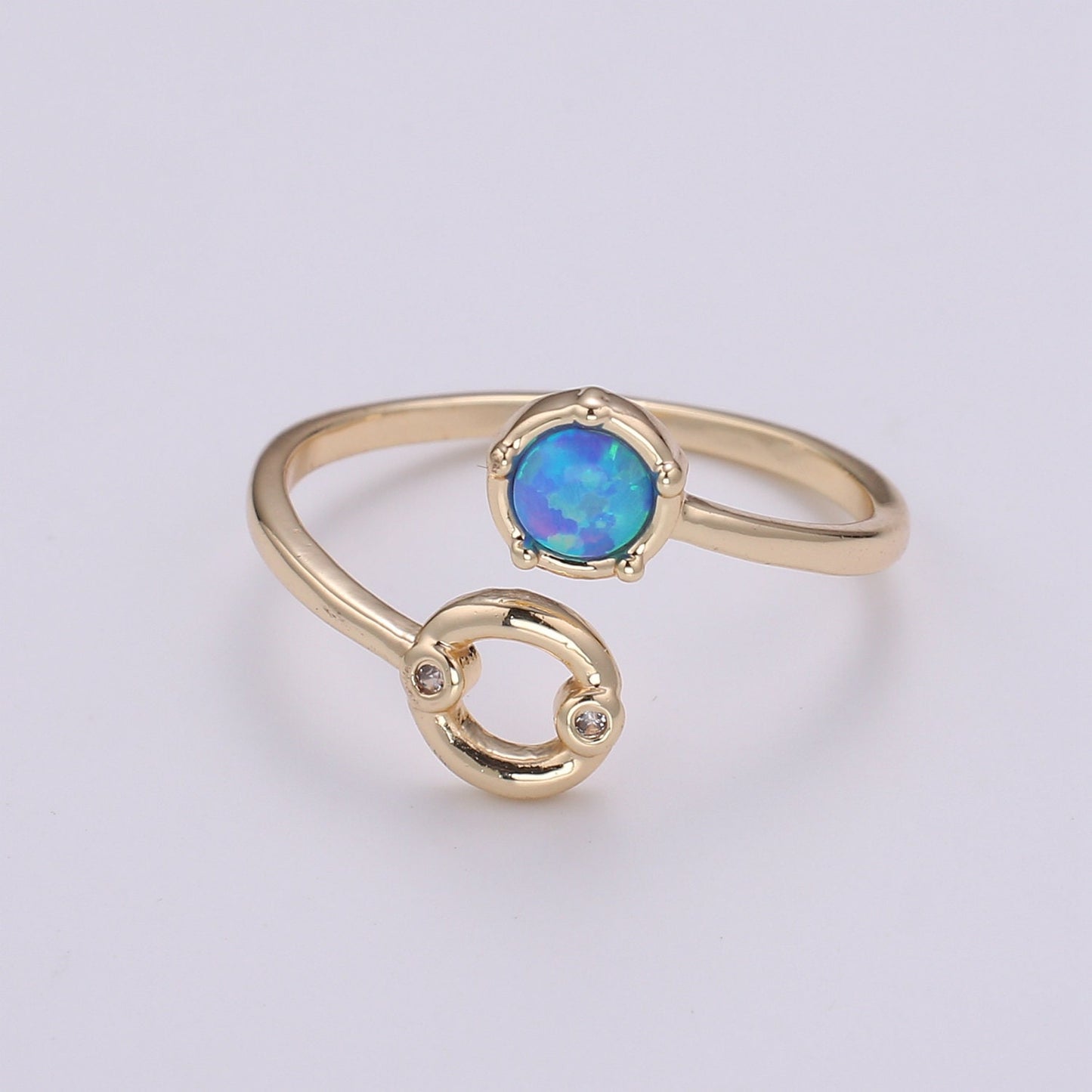 1pc Blue Lab Opal Ring Zodiac Aries, Taurus, Gemini, Cancer, Leo, Virgo 18k Gold Ring, Adjustable CZ Gold Simple Ring, ZODIAC-023