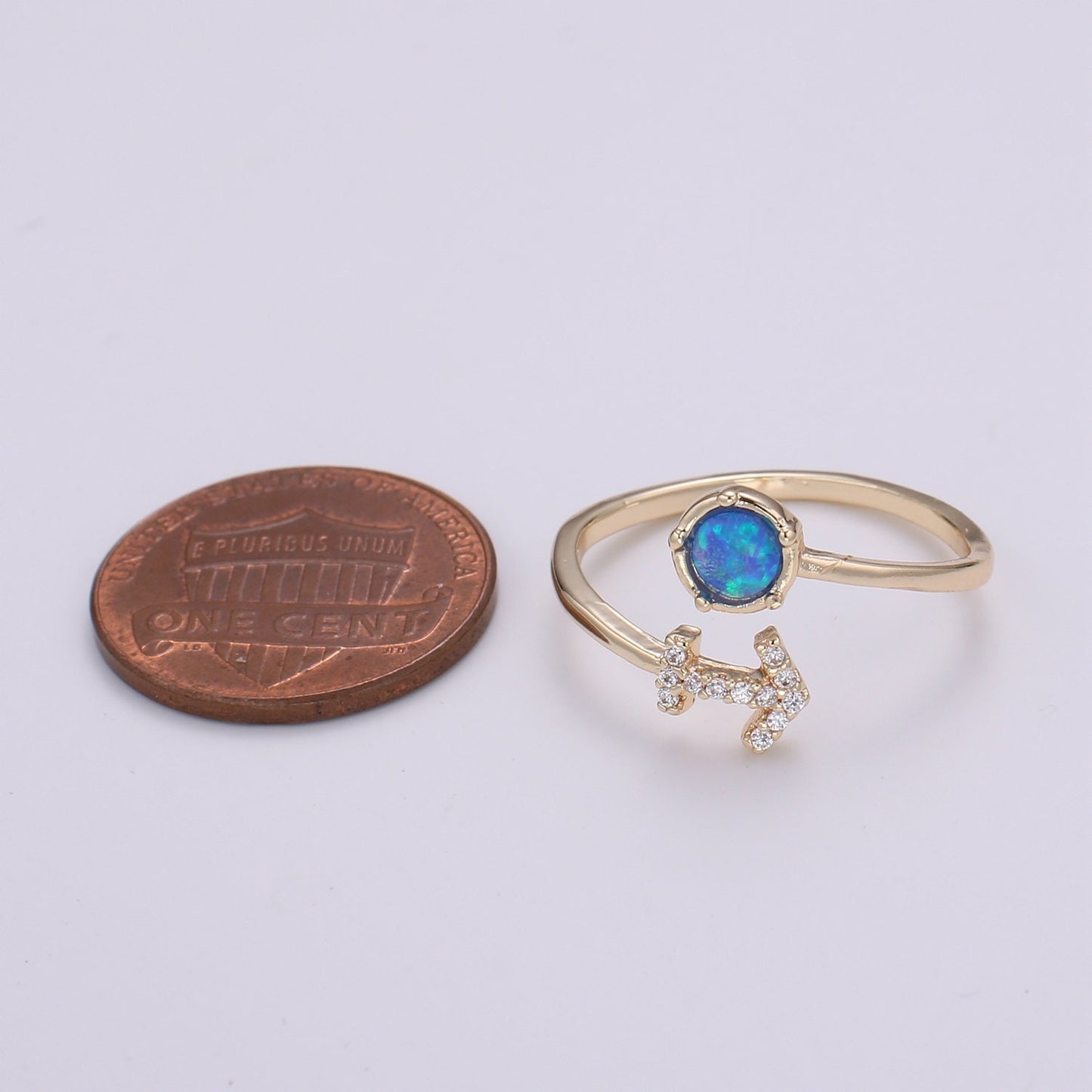 1pc Blue Lab Opal Ring Zodiac Libra, Scorpio,Sagitarius, Capricorn, Aquarius, Pisces 18k Gold Ring, Adjustable CZ Gold Simple Ring 23