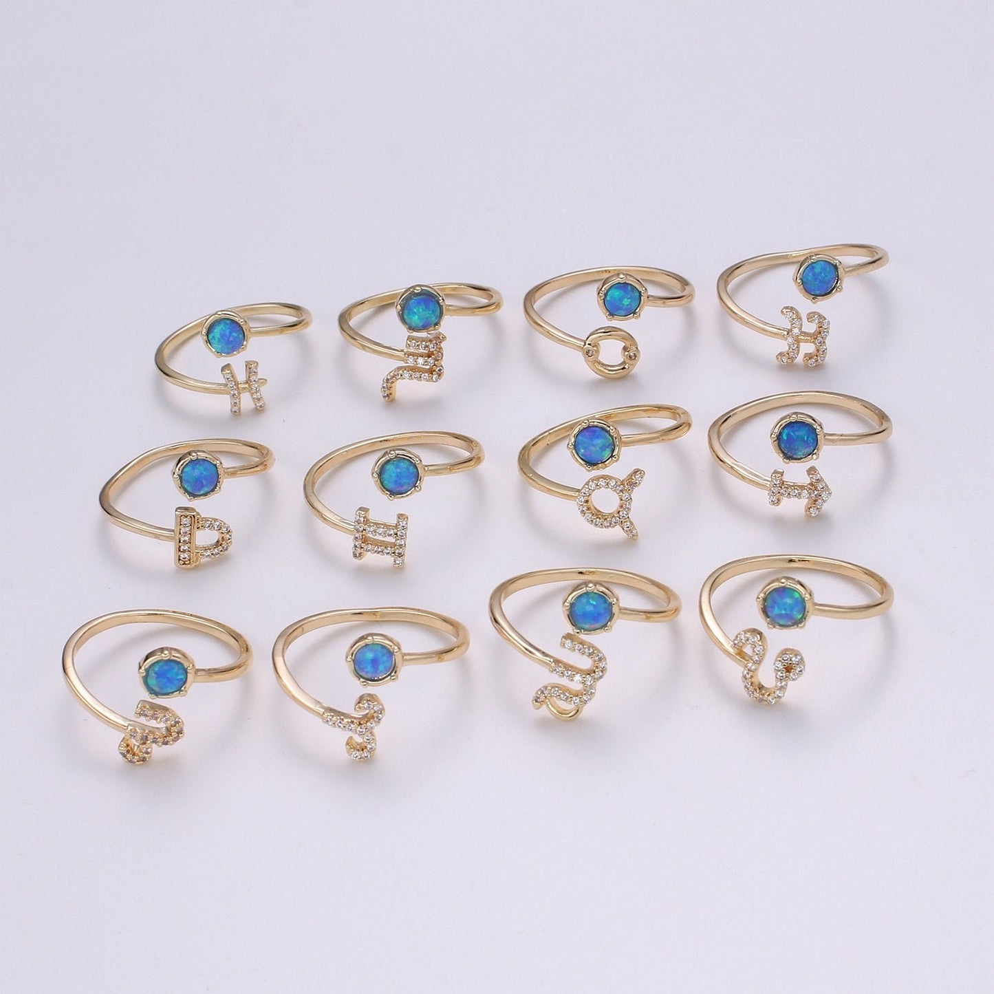 1pc Blue Lab Opal Ring Zodiac Libra, Scorpio,Sagitarius, Capricorn, Aquarius, Pisces 18k Gold Ring, Adjustable CZ Gold Simple Ring 23