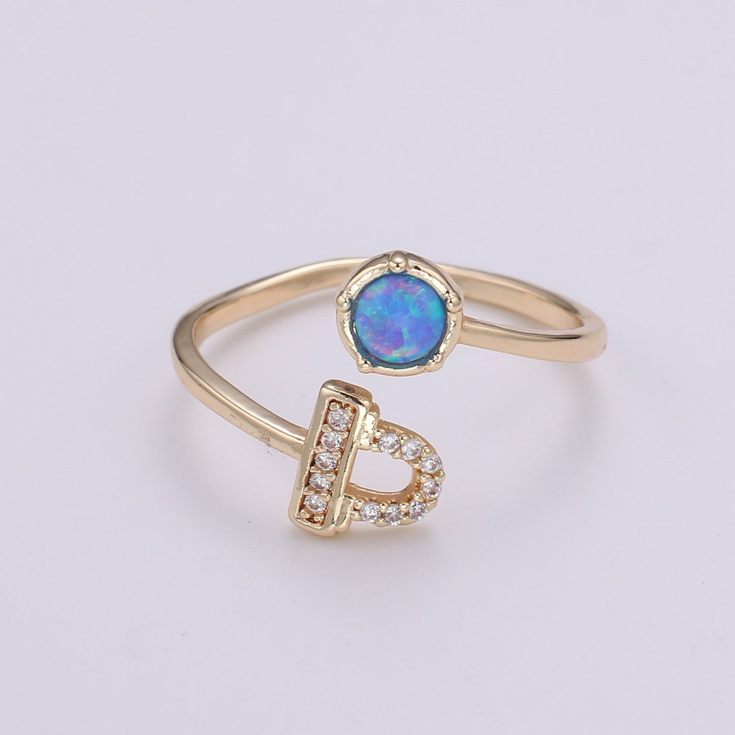 1pc Blue Lab Opal Ring Zodiac Libra, Scorpio,Sagitarius, Capricorn, Aquarius, Pisces 18k Gold Ring, Adjustable CZ Gold Simple Ring 23