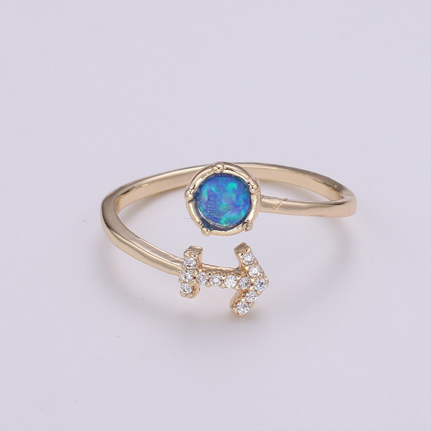 1pc Blue Lab Opal Ring Zodiac Libra, Scorpio,Sagitarius, Capricorn, Aquarius, Pisces 18k Gold Ring, Adjustable CZ Gold Simple Ring 23